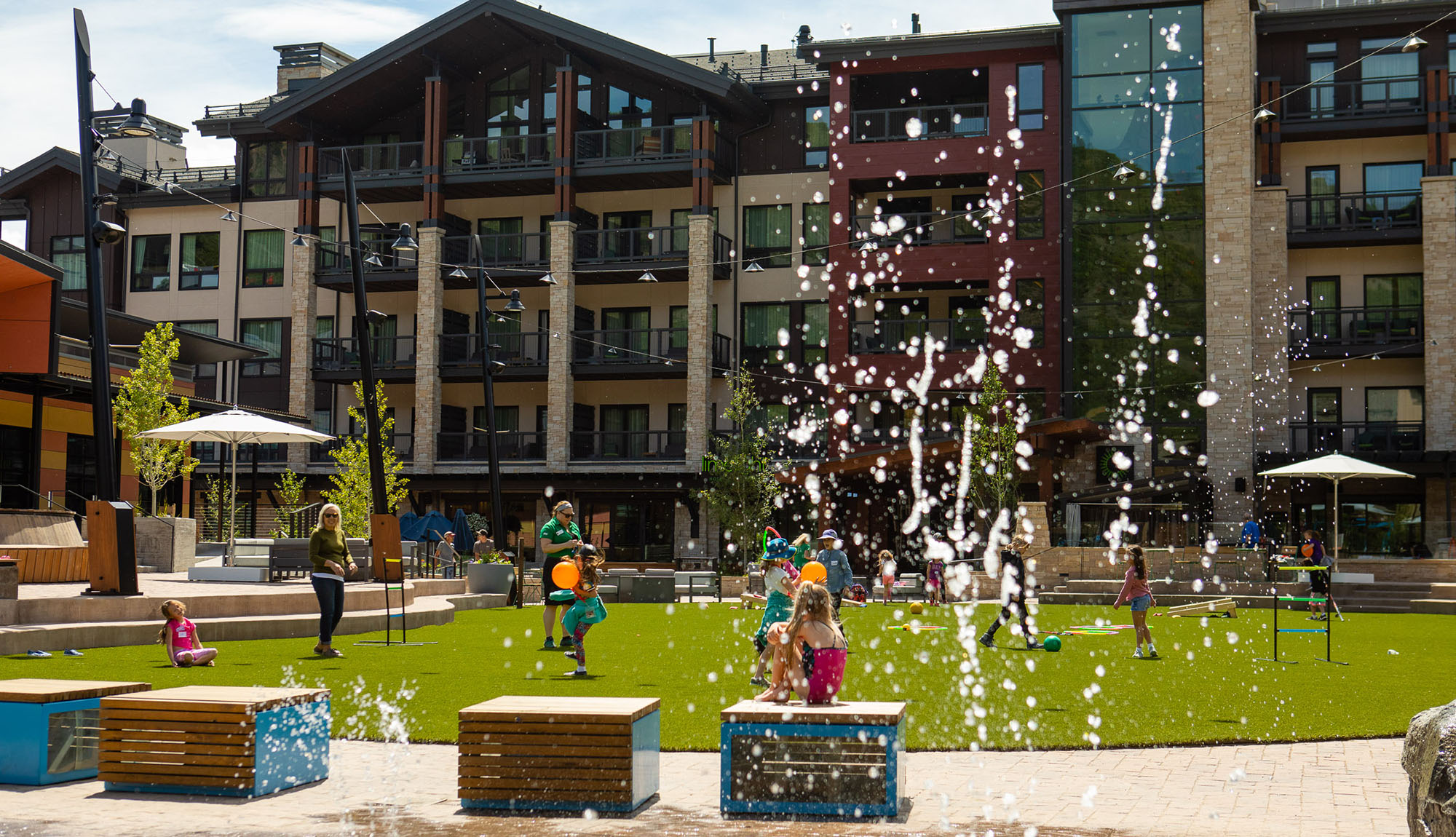 Snowmass Base Village summer events and lawn;